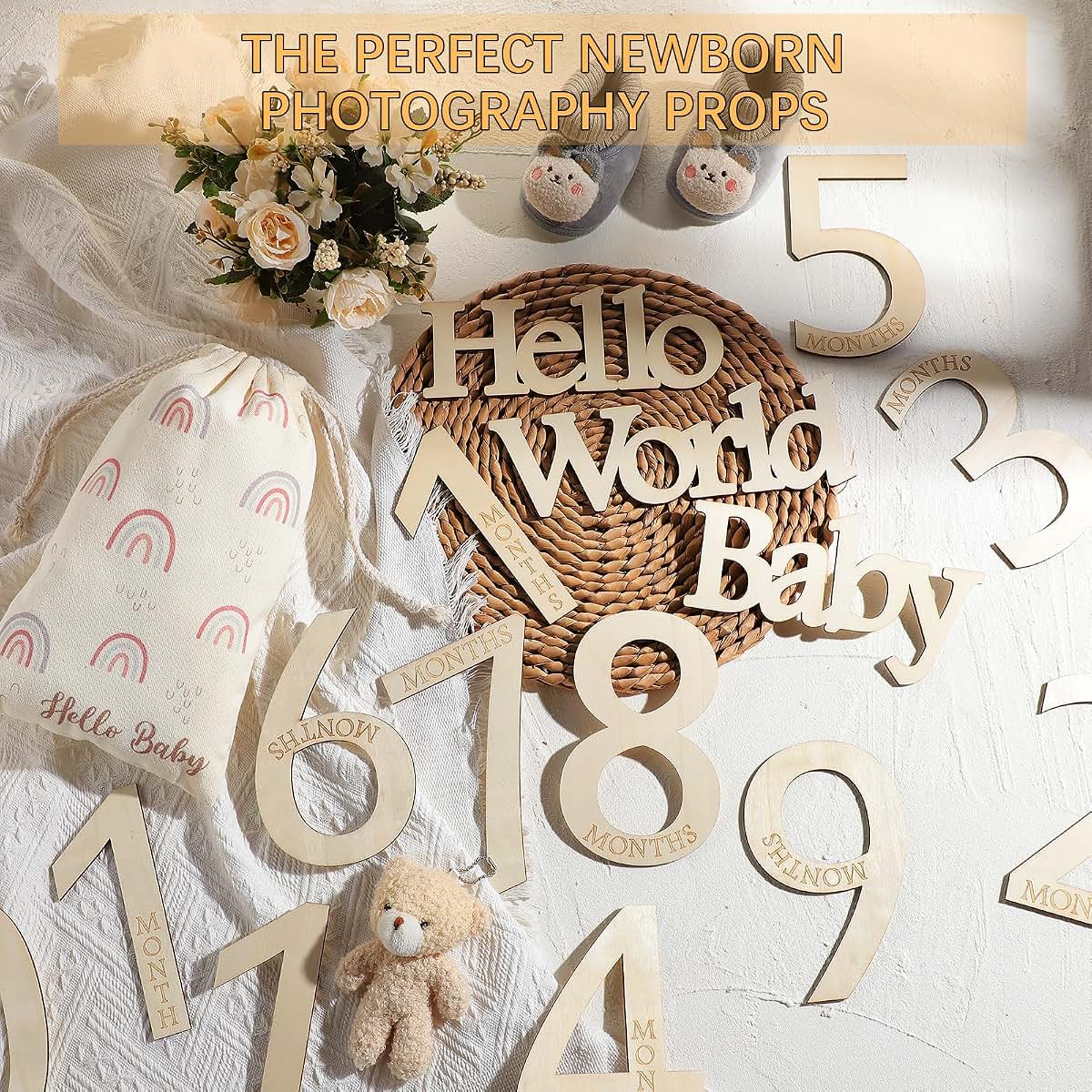 Milestone Baby Photo Props Set | Wooden Monthly Card Numbers for Announcements