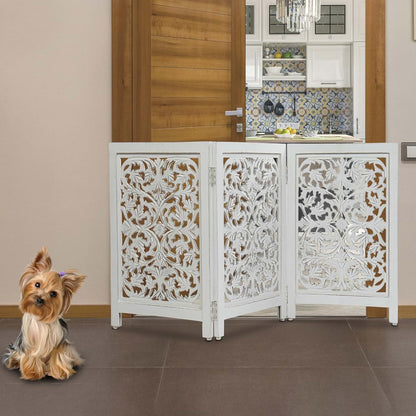 DEVLA Wooden Tall White Antique Indoor Gate for Dog & Pet