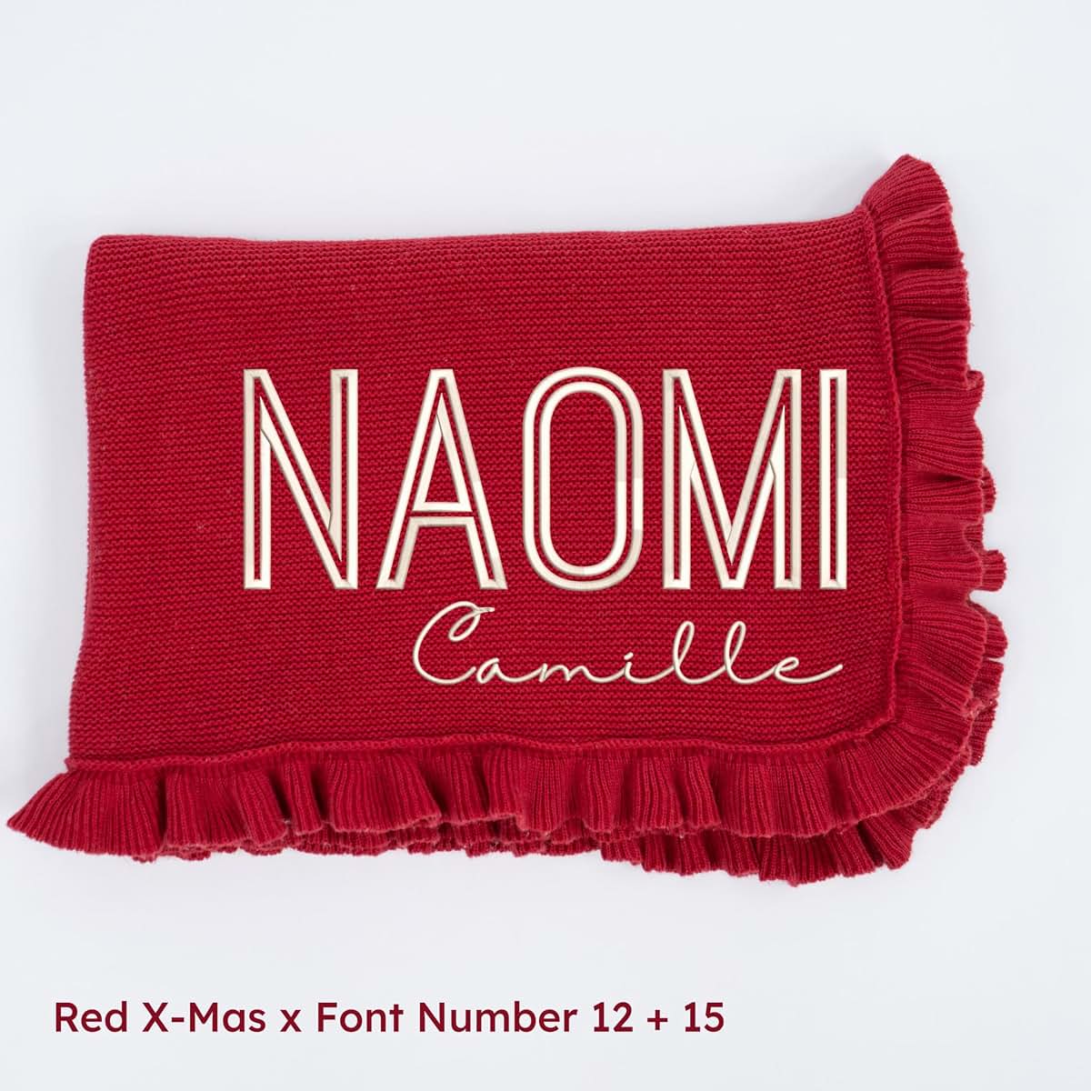 SWaddle AN Personalized Baby Blanket - Custom Embroidered Ruffled Knit (photo 2)