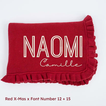 SWaddle AN Personalized Baby Blanket - Custom Embroidered Ruffled Knit (photo 2)