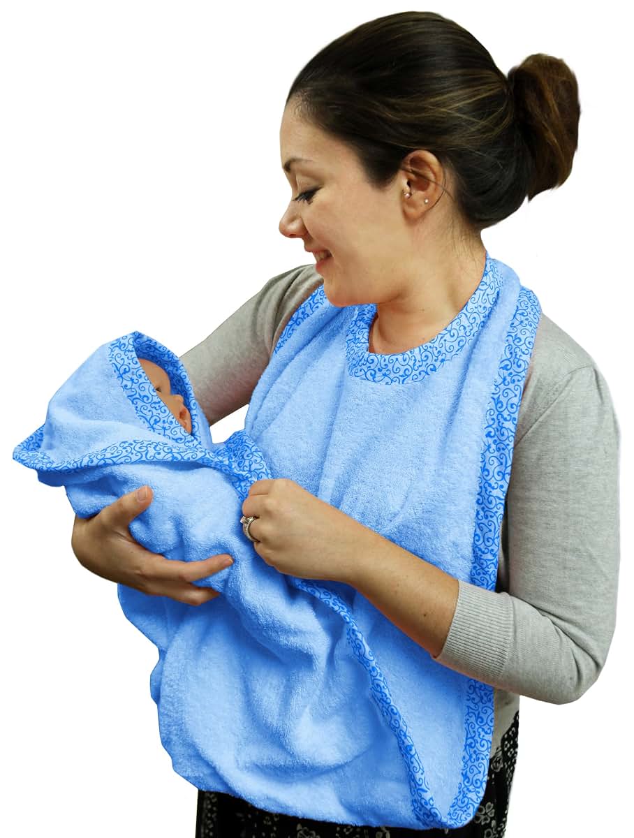 Frenchie Mini Couture Extra Large Hands Free Absorbent Hooded Towel, Blue