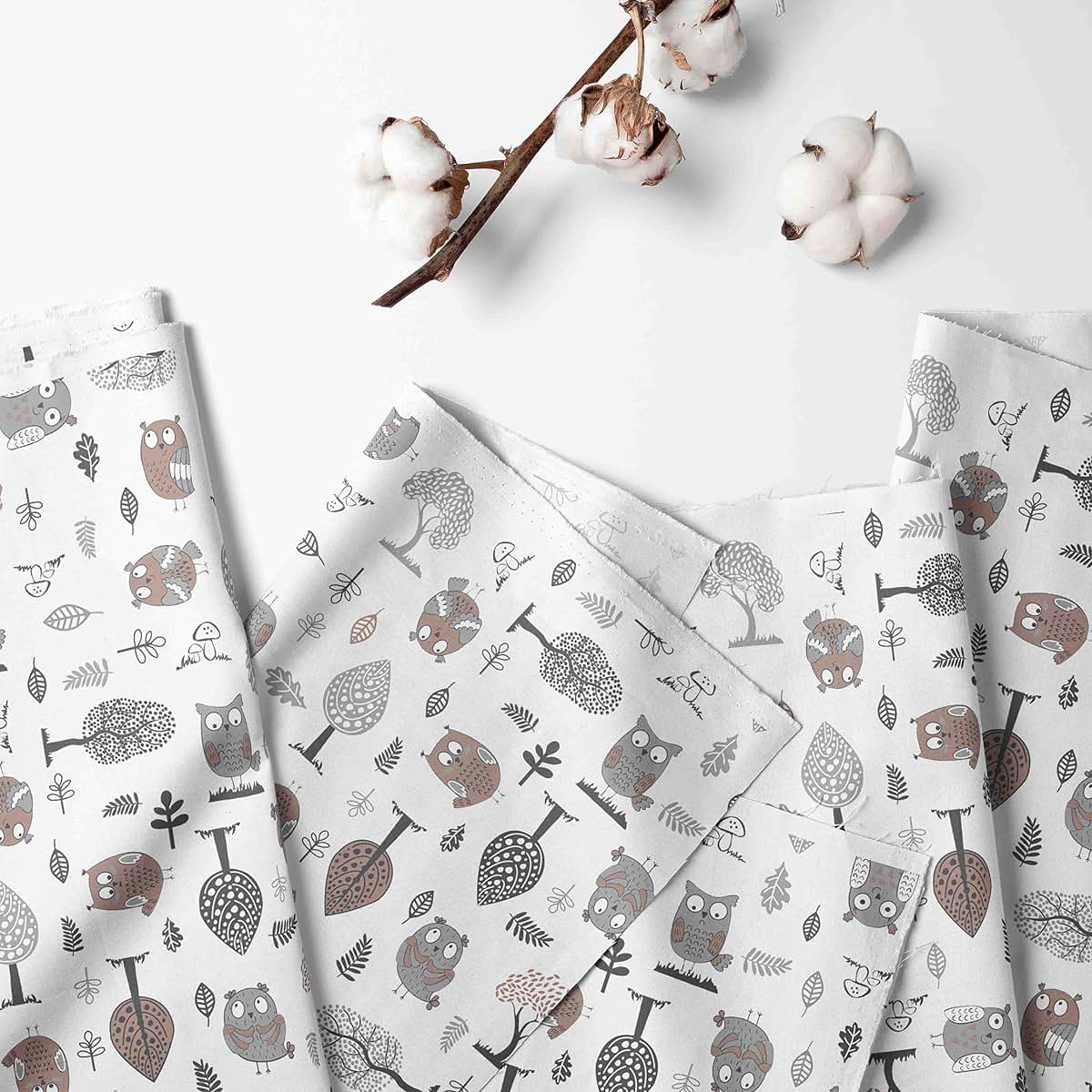 Bacati 2-Pack Crib Fitted Sheets, 100% Cotton Percale Owls Print, Beige/Grey