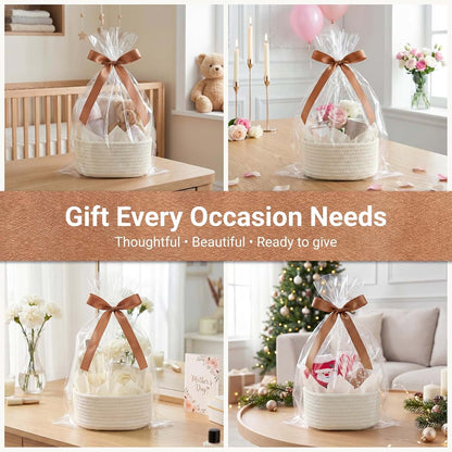VIRETH HAUS 3 Pack Small Woven Baskets with Gift Bags, Ribbons, Wrap Papers (photo 4)