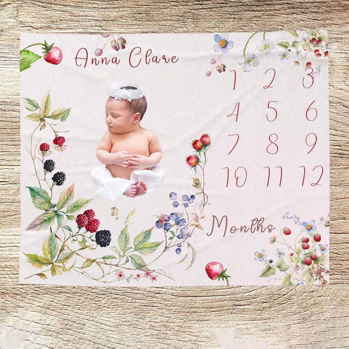 Cozyy Personalized Pink Strawberry Flower Baby Milestone Blanket