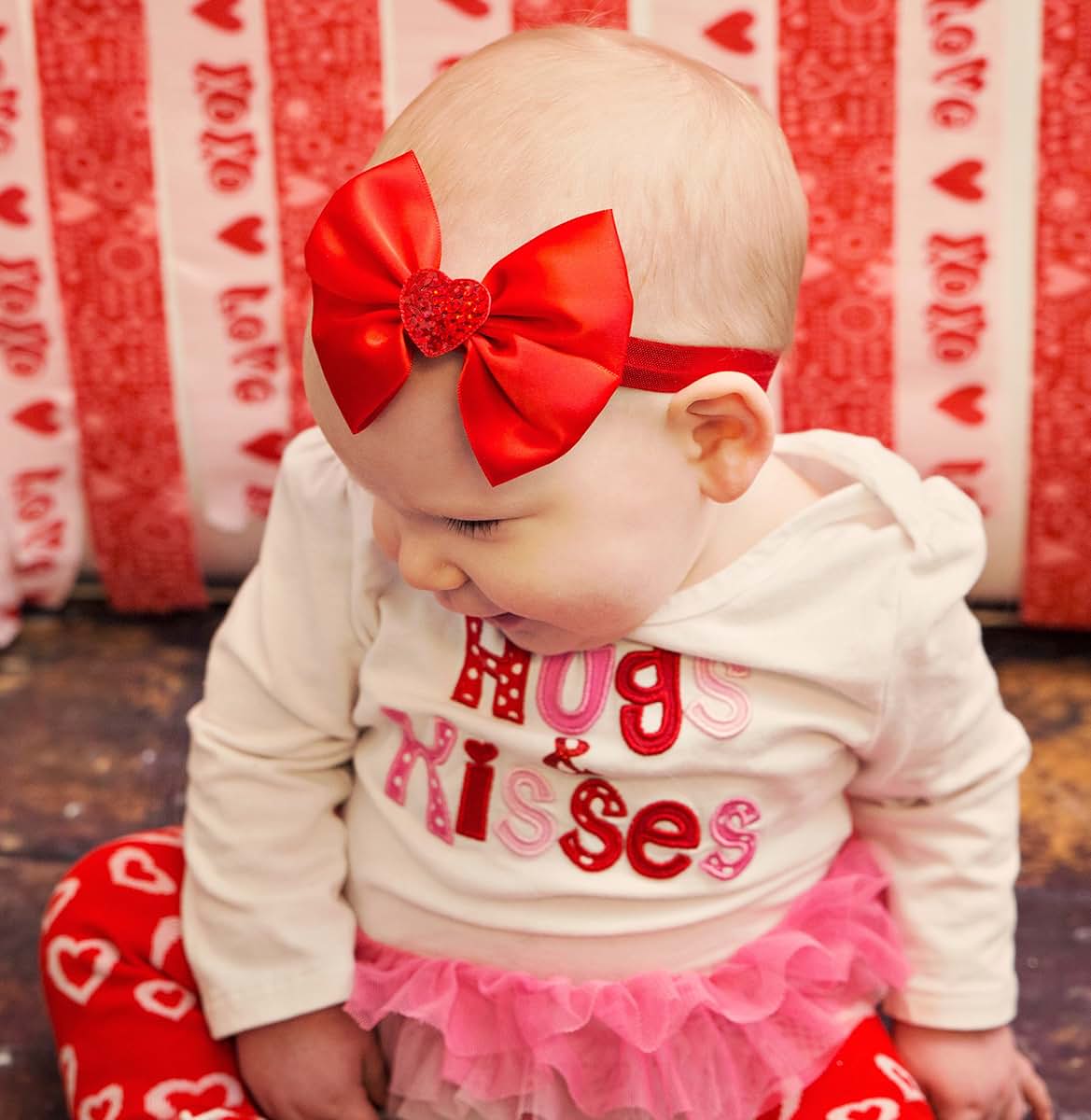 Funny Girl Designs Valentines Day Sequin Heart Satin Bow Baby and Toddler Headband