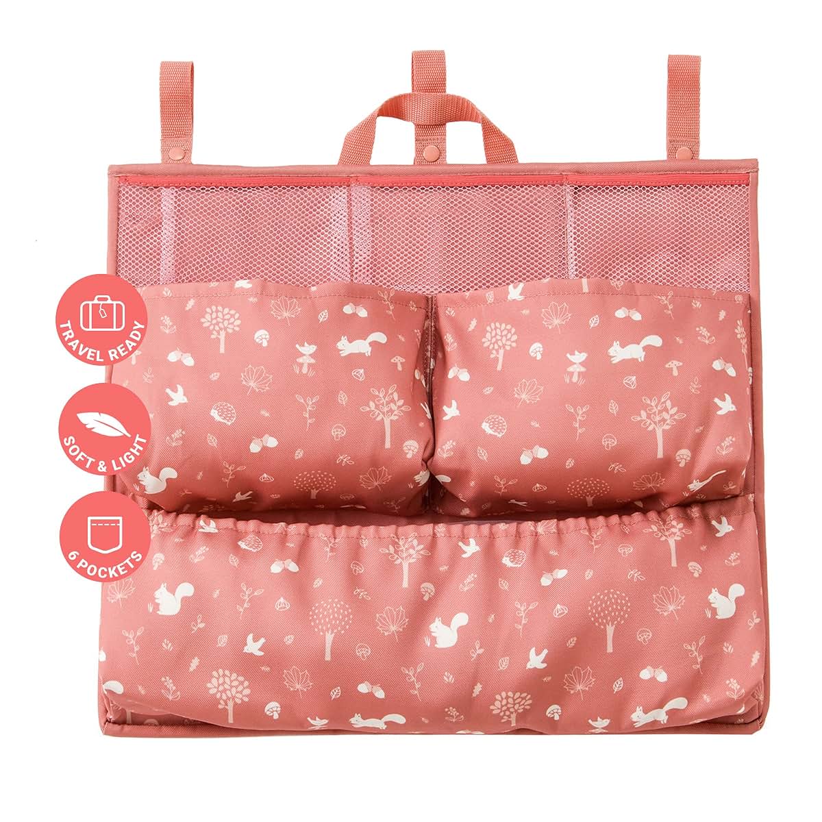 BabyToLove Crib & Caddy Organizer | Portable Hanging Storage for Diapers, Toys & Baby Care Items | Pink Forest
