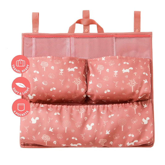 BabyToLove Crib & Caddy Organizer | Portable Hanging Storage for Diapers, Toys & Baby Care Items | Pink Forest