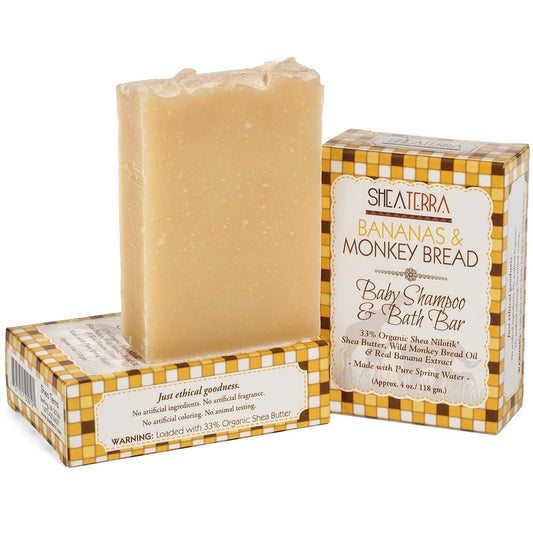 Shea Terra Organics Bananas and Monkey Bread Baby Shampoo & Bath Bar 4 oz