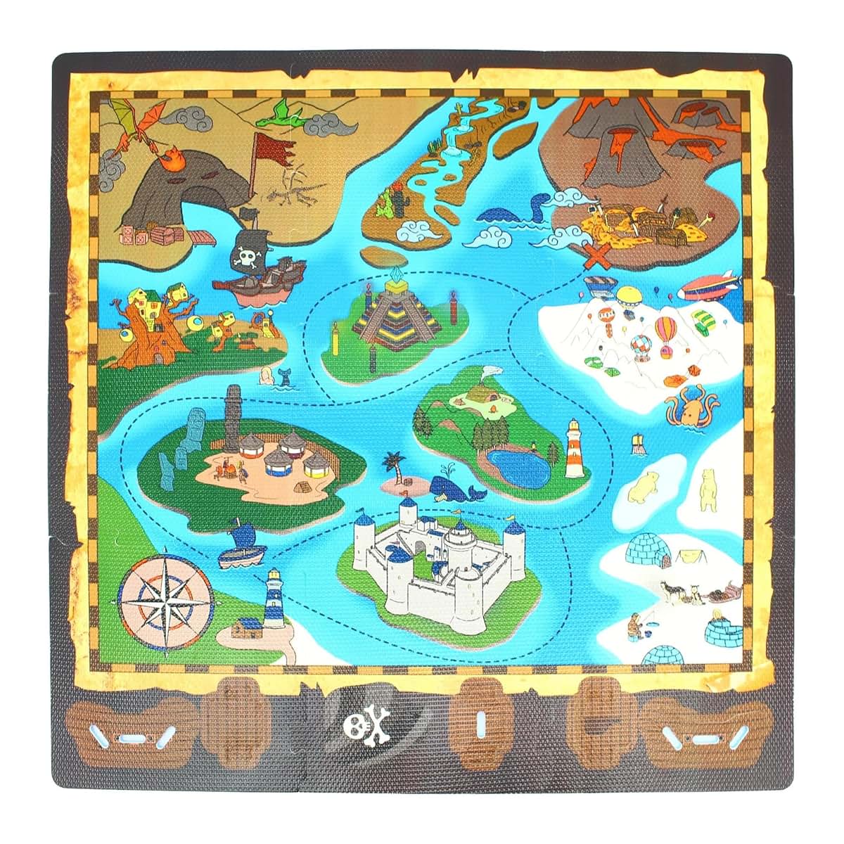 TriAction Toys Sunta Play Mat DIY Treasure Map and Ship | 9 Piece Set