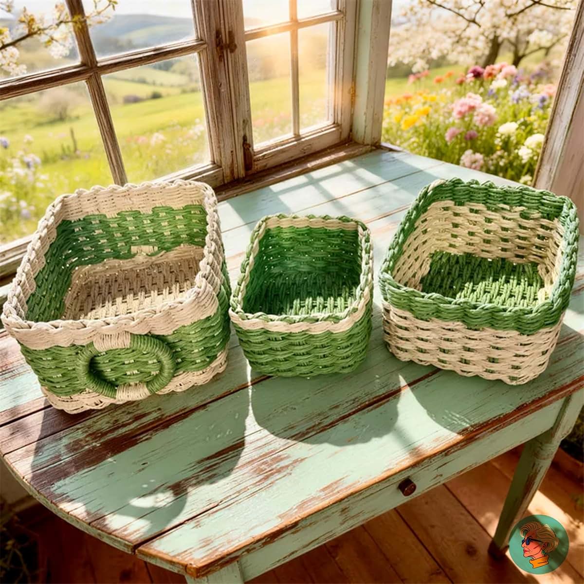 Modern Granny 2-Toned Recycled Paper Rope Storage Baskets Set of 3 Boho Organizer Bins