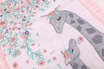 CribMATE Pink Floral Giraffe Nursery Crib Bedding Set