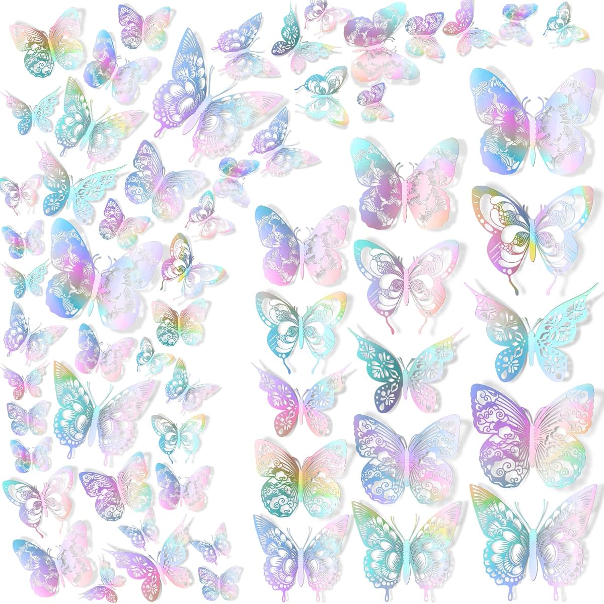 60 Pieces Vintage Hollow Butterfly Wall Decals 3D Laser Removable