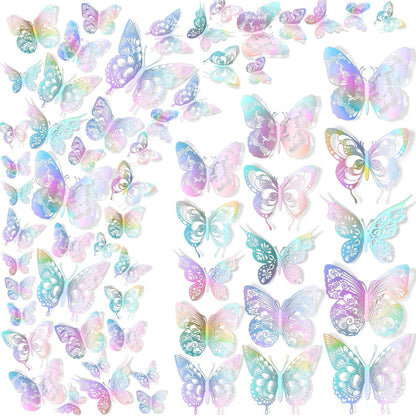 60 Pieces Vintage Hollow Butterfly Wall Decals 3D Laser Removable