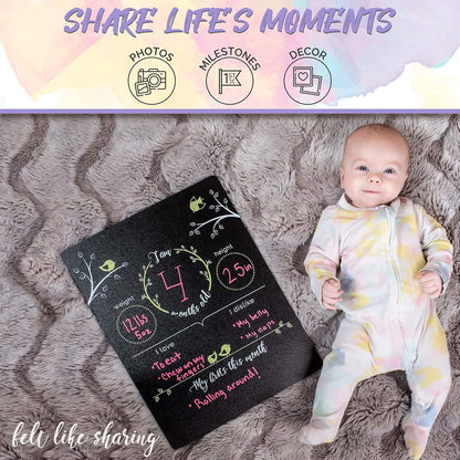 Felt Like Sharing Baby Milestone Chalkboard Sign 12x16 Inch with 3 Markers