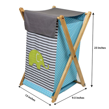 Bacati Elephants Aqua, Lime, and Grey Hamper with Natural Wood Frame (photo 4)