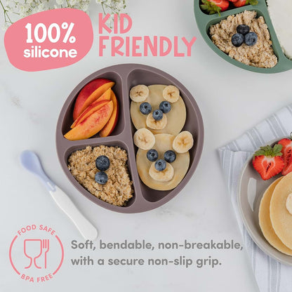 ChériKid Toddler Plates with Suction, 3-Section Silicone Divided Plates