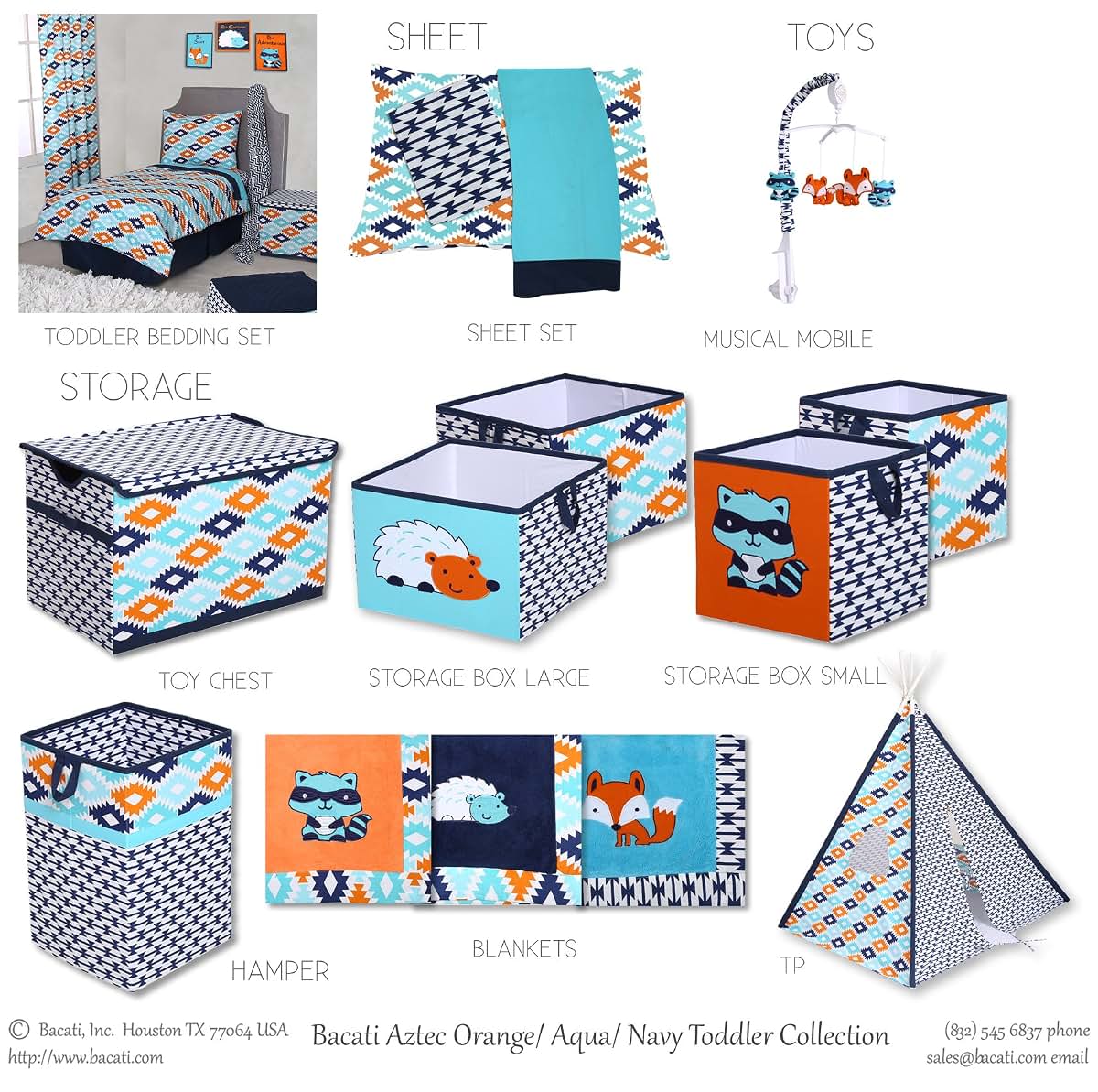Bacati Tribal Aztec Plush Embroidered Baby Blanket 30x40 Aqua Orange Navy Fox