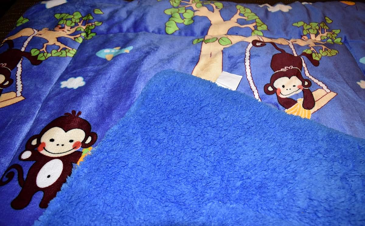 BabyOneStop Monkey Plush Borrego Baby Blanket Throw Multi Color Machine Washable