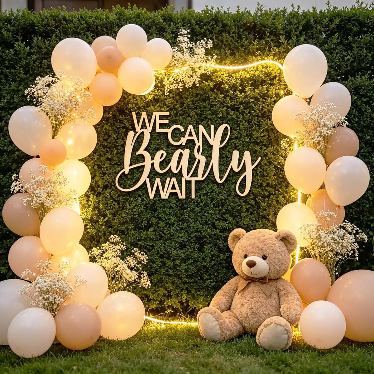 Wooden 'We Can Bearly Wait' Wall Sign for Baby Shower Decor