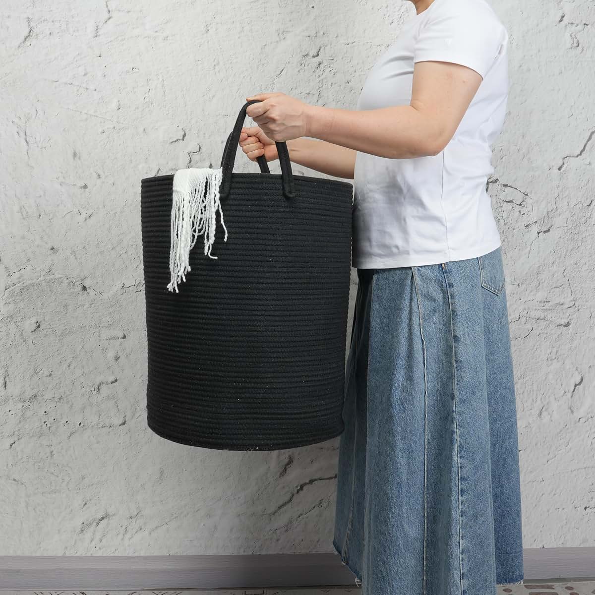 Junbole Woven Cotton Rope Laundry Hamper for Nursery Storage