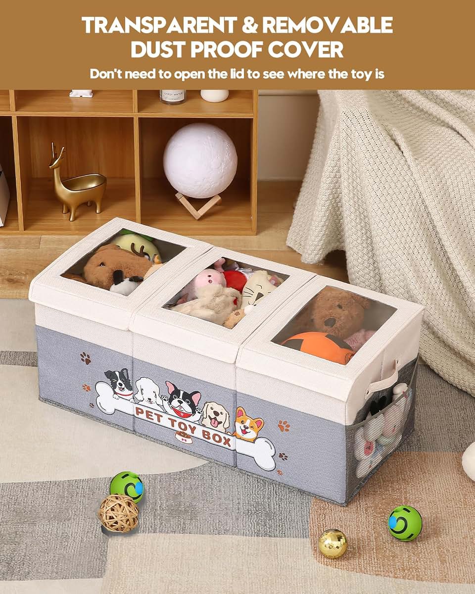 Garlloupath Dustproof Dog Toy Box With Transparent Lids And 3 Grids (photo 2)