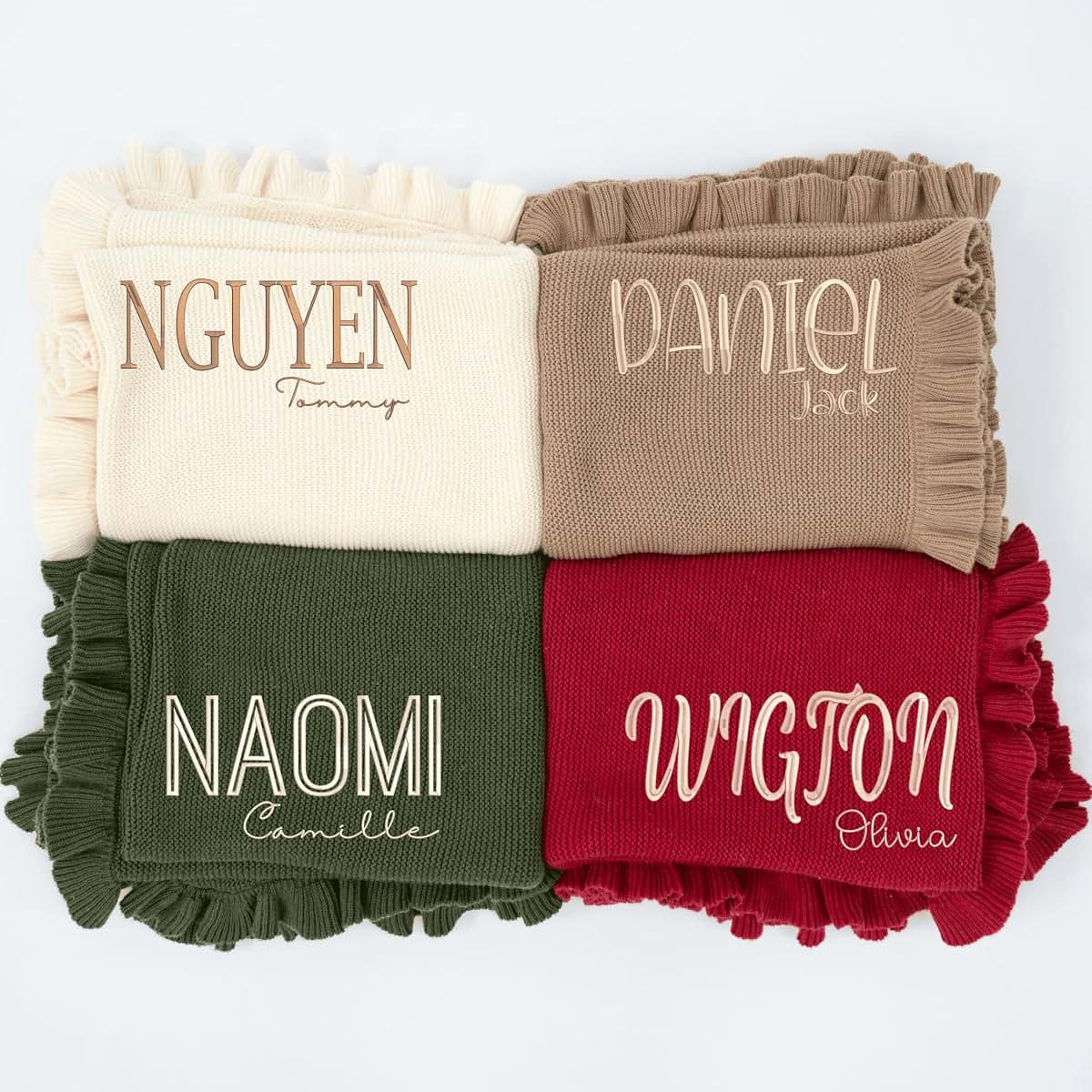 SWaddle AN Personalized Baby Blanket - Custom Embroidered Ruffled Knit