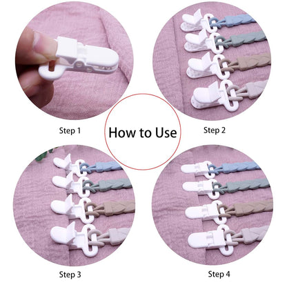 BabyOneStop 4-Pcs Silicone Braided Pacifier Clip Holder for Newborns