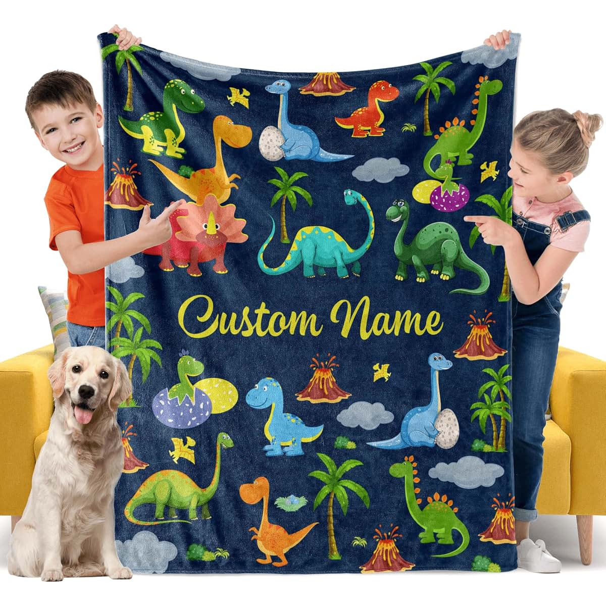 Corxiren Personalized Dinosaur Baby Blanket With Name