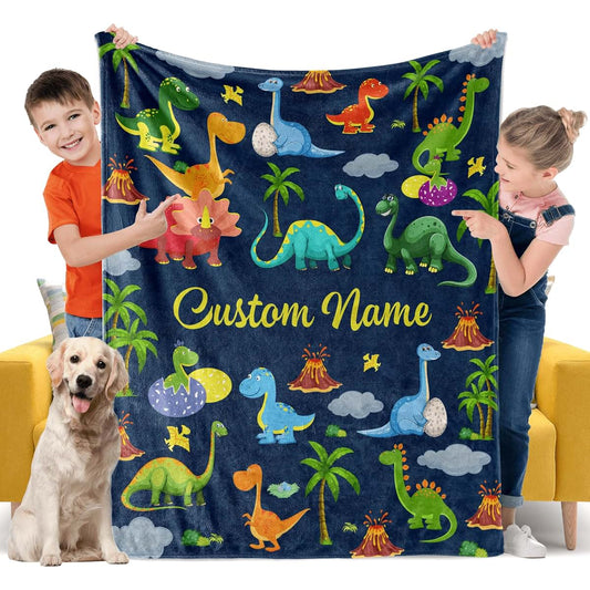 Corxiren Personalized Dinosaur Baby Blanket With Name