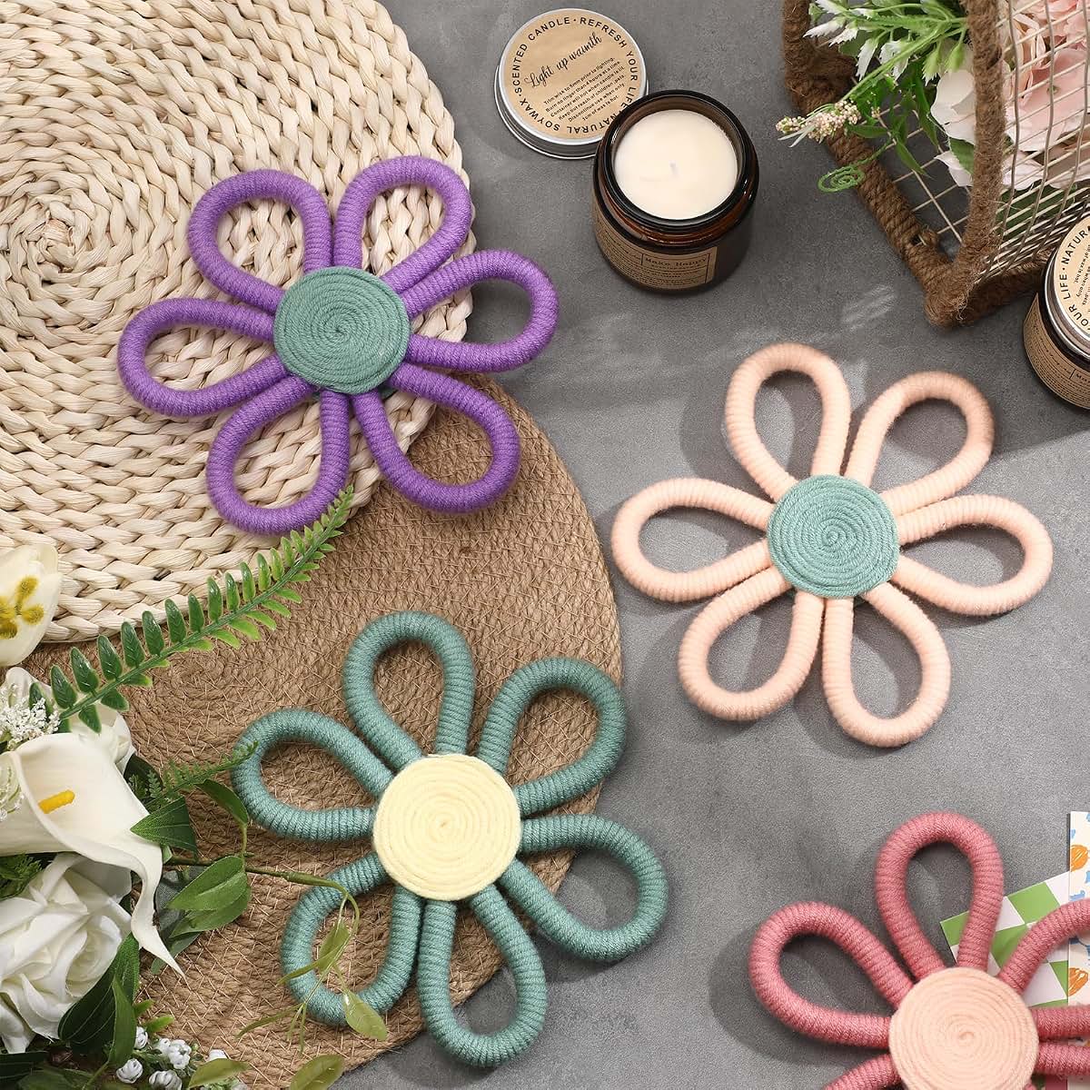 Ripeng 6 Pcs Boho Daisy Wall Art, 6 Inch Woven Macrame Nursery Decor, 6 Colors