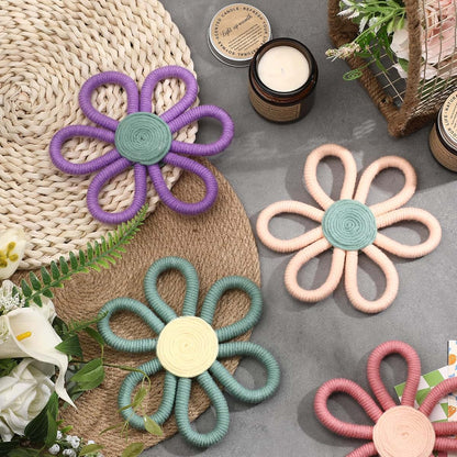 Ripeng 6 Pcs Boho Daisy Wall Art, 6 Inch Woven Macrame Nursery Decor, 6 Colors
