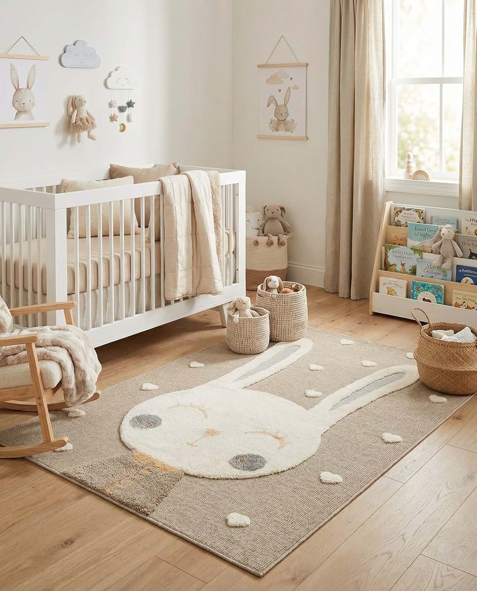 Rugs.com Whimsy Kids Peach Blossom Bunny And Hearts Area Rug