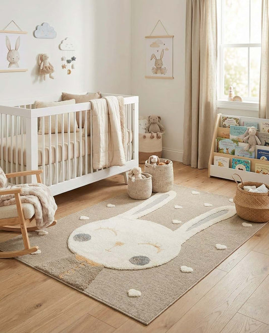 Rugs.com Whimsy Kids Peach Blossom Bunny And Hearts Area Rug