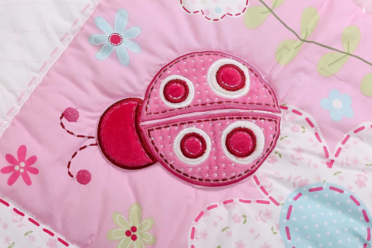 CribMATE Pink Floral Embroidery Ladybug Nursery Crib Bedding Set (photo 2)