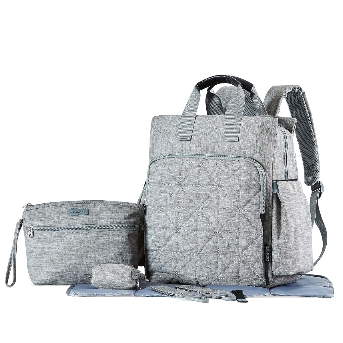 SoHo Designs Kenneth Diaper Backpack 6-Piece Set In Classic Gray (photo 2)