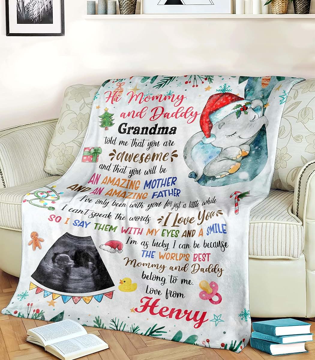 46Custom Personalized Blue Elephant Sonogram Photo Fleece Sherpa Blanket (photo 4)