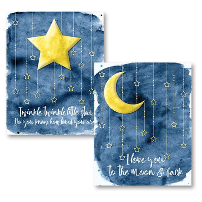 Gango Home Décor Moon and Star Poster Set, Two 11x14 Inch Prints