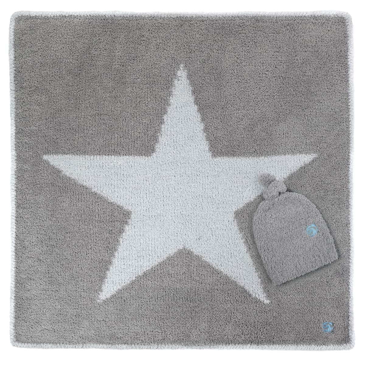 KASHWÉRE Baby Blanket and Cap Set with Star Pattern Stone/Ice Blue