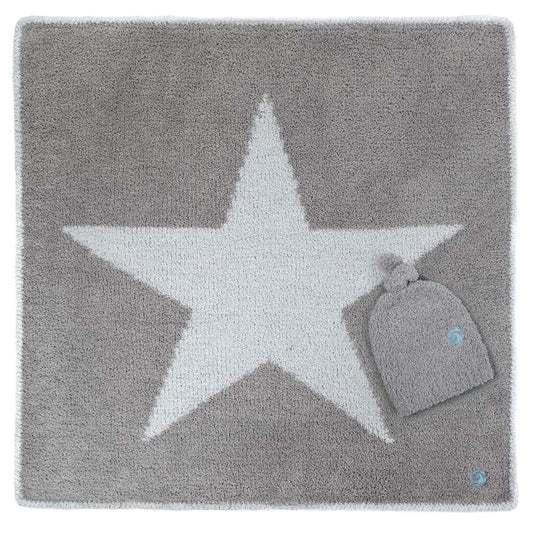 KASHWÉRE Baby Blanket and Cap Set with Star Pattern Stone/Ice Blue