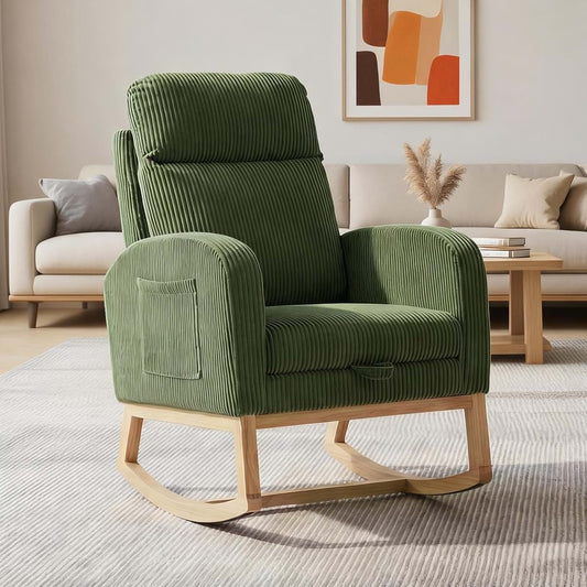 LIZHOUMIL Glider Rocking Chair Corduroy with Footrest and Side Pocket