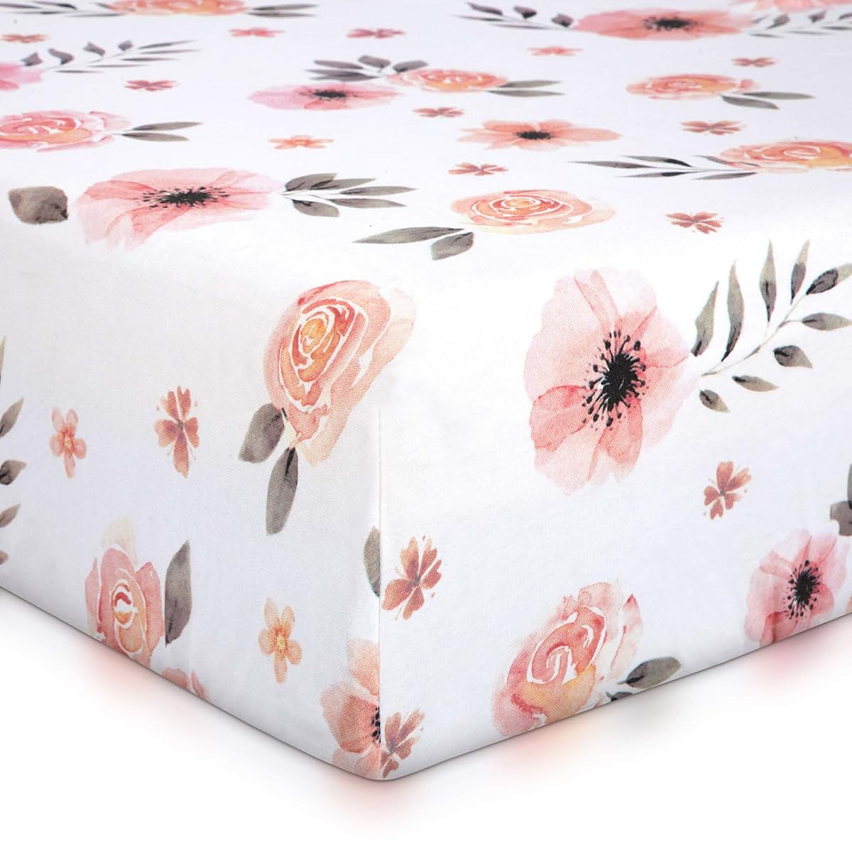 Tyke Bliss Pink Floral Girl Crib Sheet - Watercolor Rose