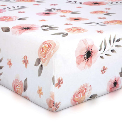 Tyke Bliss Pink Floral Girl Crib Sheet - Watercolor Rose