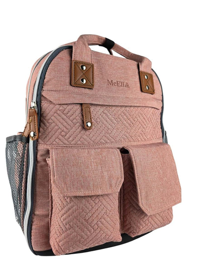Mc Ella Multi-Function Diaper Backpack, Pink Quilted Design with Laptop Pocket, 25L Capacity, Insulated Pockets