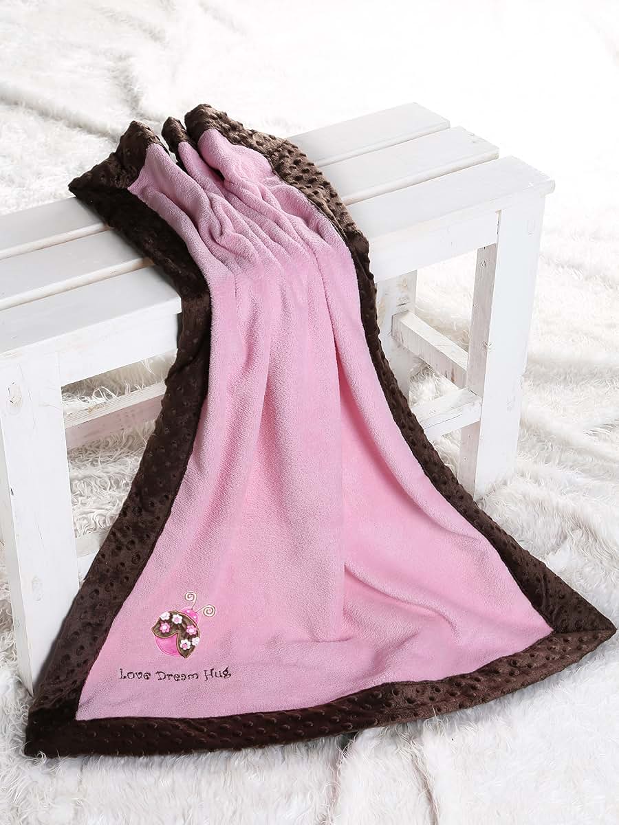 Bacati Ladybug Pink and Chocolate Velour Baby Blanket
