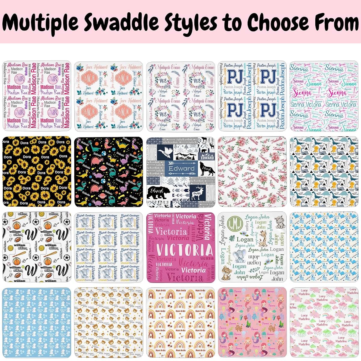 Hapelf Personalized Baby Swaddle Blanket Custom Name Swaddle With Hat Bow Set (photo 2)