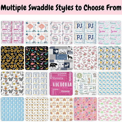 Hapelf Personalized Baby Swaddle Blanket Custom Name Swaddle With Hat Bow Set (photo 2)