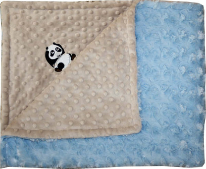 Lil' Cub Hub Minky Blanket, Mocha Dot and Blue Rosebud Panda Design