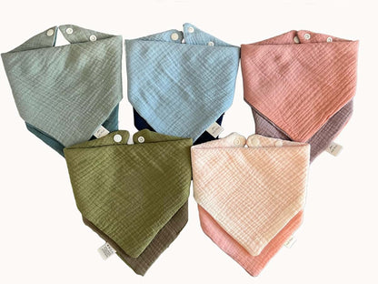 SnD Plus Muslin Bibs 2 Layers Cotton Triangle Reversible Baby Bibs 5 Pack (Solid, 0-36 Months) (photo 2)