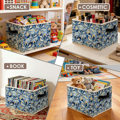 Blue Gold Oyster Coastal Beach Storage Bin Organizer