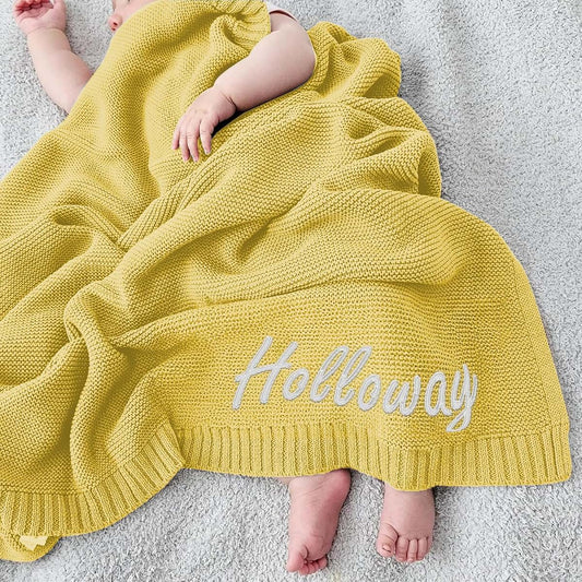 TTMIZA Personalized Baby Knit Blanket Custom Embroidered with Name for Newborn Baby Boy and Girl Nursery Blankets Gifts